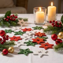 Artikel Holzstreudeko Weihnachten Sterne Rot/Weiß/Grün Ø3,5 cm 72 Stück