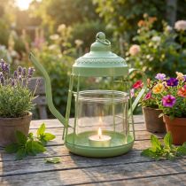 Artikel Teelichthalter Glas Windlicht Teekanne Grün Ø15cm H26cm