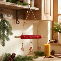 Artikel Dekohänger Nudelholz aus Holz 34x28cm, rot, „Frohe Weihnachten“, Set mit 3