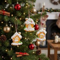 Artikel Christbaumschmuck Lebkuchenhäuschen 3er-Set, Keramik, H9cm, Braun/Weiß