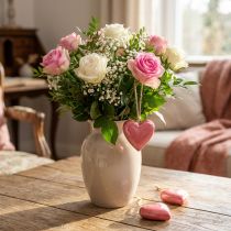 Artikel Dekohänger Holzherzen 6cm Pink glänzend 8 Stück