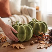 Artikel Kunststoff Kürbis Deko 20cm Grün beflockte Oberfläche 2er-Set für Herbst und Halloween