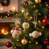 Artikel Holz-Deko Schneemann 5cm, 12 Stück, Natur, 3 Variationen, Weihnachts-Dekohänger