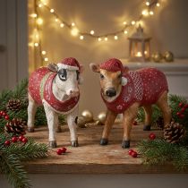 Artikel Weihnachtsdeko Figuren Kühe mit Mütze 14cm Weiß Braun 2er Set