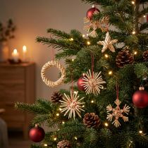 Artikel Strohsterne Christbaumschmuck Natur Rot Ø4-6cm 17-teilig