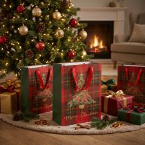 Artikel Geschenktaschen Papier Weihnachten 18x24cm Rot Grün Karo Baum 4 Stück