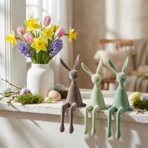 Artikel Beflockte Hasen Kantenhocker aus Kunststoff 28cm Grün und Braun 3er-Set