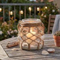 Artikel Deko-Glas mit Makramee und Muscheln, Ø 14 cm, hängend oder stehend