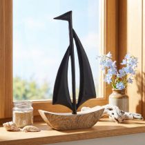 Artikel Deko Segelboot aus Holz und Metall in Natur und Schwarz, H 30,5 cm