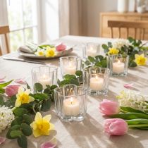 Artikel Teelichthalter aus Glas Blume Blau Ø7,5cm H6cm 6er Set