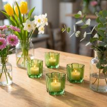Artikel Deko-Teelichthalter Glas Blütenform Grün Ø7,5cm H6cm 6er-Set