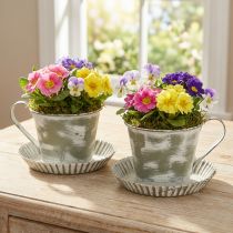 Artikel Deko Tasse Metall Weiß gewaschen Antik Ø9cm H8cm 2St