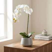 Artikel Künstliche Orchidee Weiß im Topf 62 cm aus Polyester für Wohnraumdekoration