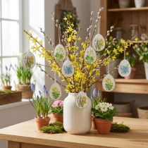 Artikel Metall-Ostereier 8cm Weiß mit Frühlingsblumenmotiv für Dekozwecke 8 Stück