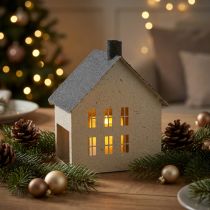 Artikel Lichthaus aus Metall Hausform Windlicht 16 cm Grau Beige