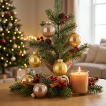 Artikel Mini-Christbaumkugeln aus Glas glänzend 3 cm Kupferbraun Orange Goldgelb 22 Stück