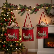 Artikel Filztasche Weihnachten Rot mit Fell und Elch 15,5 x 18 cm 3er-Set