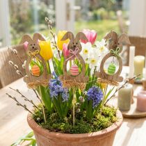 Artikel Holz-Osterhasen Pflanzenstecker, 8,5 cm, naturfarben und bunt, 12 Stück