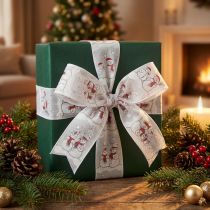 Artikel Geschenkband Polyester Schneemann-Motiv Grau Rot Weiß 40mm x 15m