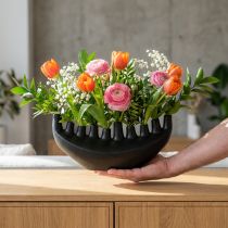 Artikel Schwarze Keramikvase in Schiffform mit 10 Öffnungen H15cm