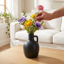 Artikel Mini-Keramikvase mit Henkel Schwarz Matt Ø9cm H14,5cm