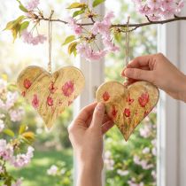 Artikel Holzanhänger Herzen Mangoholz Blumenmotiv Pink H18cm 2 Stück