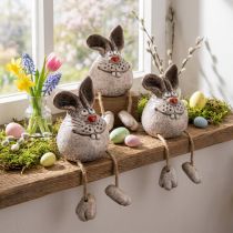 Artikel Keramik Kantenhocker Hase Dekofigur 6,5×7×9,5 cm Set 3 Stk Weiß-Grau