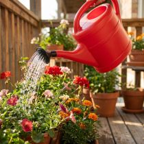 Artikel Gießkanne aus Kunststoff, 5 Liter, Rot, mit Brauseaufsatz, für Garten und Balkon