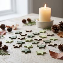 Artikel Sterne aus Holz, Ø 3,5 cm, Natur/Grün, 72 Stück für Streudekoration