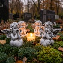 Artikel Kleine Engel-Figur mit Herz aus Polyresin, Grau, H5,5 cm, 6 Stück