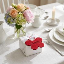Artikel Filzblumen-Anhänger mit Aufdruck „Danke“, 10 cm, 8 Stück, mehrfarbig