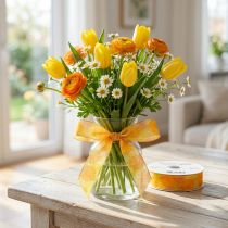 Artikel Organzaband mit Blumenmuster 25mm x 18m Gelb-Orange
