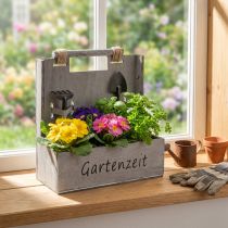 Artikel Pflanzkasten Holz Grau 24×10×25cm mit Mini-Werkzeugen für Dekoration