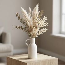 Artikel Keramikvase Weiß mit Henkel Ø9cm H21cm für Trockendekoration