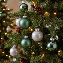 Artikel Christbaumkugeln aus Glas Grün Perlmuttgrau Ø5cm 24 St