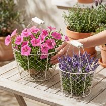 Artikel Drahtkorb rund Weiß 30 cm Metall mit Griffen für Garten und Dekoration