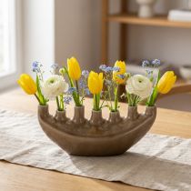 Artikel Deko-Vase Keramik Braun 23×8,5×11cm in Schiffchenform mit 7 Öffnungen
