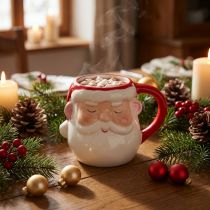 Artikel Weihnachtstasse aus Keramik Weihnachtsmann mit Deckel H10,5cm