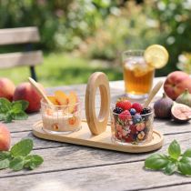 Artikel Tapas-Set mit Pfirsich-Motiv, Glas und Holztablett, 23×9×10,5cm