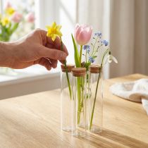 Artikel Reagenzglas Deko Vase aus Glas mit Korkdeckel Ø 4 cm H 18 cm, 6 Stück