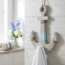 Artikel Anker aus Holz mit Jutekordel, Vintage-Look, Blau/Weiß, H39cm