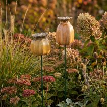 Artikel Gartenstecker Mohnkapsel Set aus Keramik, Braun, 60 cm, 2 Stück