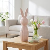 Artikel Dekofigur Hase aus Keramik 22cm Rosa mit Rillenstruktur für den Innenbereich