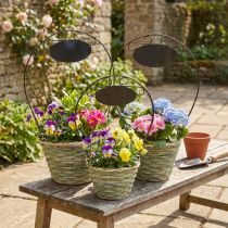 Artikel Set Blumenkörbe aus Metall und Holz mit Henkel und Schild Ø23/20/17cm Natur Grün Grau