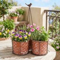 Artikel Blumentopf mit Metallgitter und Vogelmotiv, Keramik Terrakotta Ø30 cm, H11,5 cm