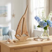 Artikel Deko-Segelboot aus Holz auf Sockel Natur 57,5 cm Maritim