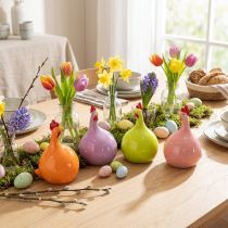 Artikel Hühnerfigur aus Keramik 10,5 cm bunt im 4er-Set für Osterdekoration innen
