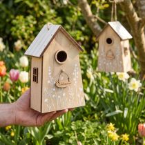Artikel Deko-Vogelhäuschen aus Holz, 14,5 cm, Weiß und Natur, 2 Stück, zum Hängen