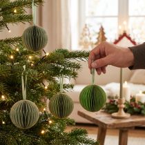 Artikel Weihnachtskugeln aus Papier, Wabenkugeln, Grün und Gold, 7 cm, 4 Stück
