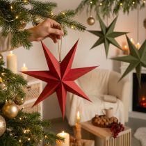 Artikel Stern aus Papier und Jute in Rot, 9 Spitzen, für Weihnachtsdekoration